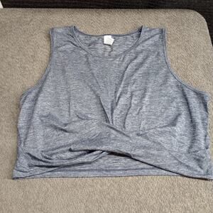 Yogalicious Women Twist Front Sleeveless Crop Tank Gray